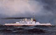 Antonio Jacobsen USS Massachusetts oil painting artist